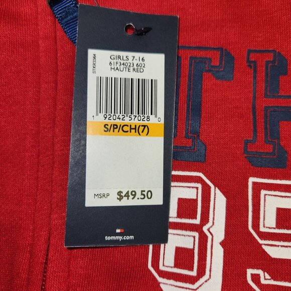 Tommy Hilfiger Girls 7 Red Full Zip Long Sleeve Hoodie TH85 Logo New 2403 - Picture 4 of 6